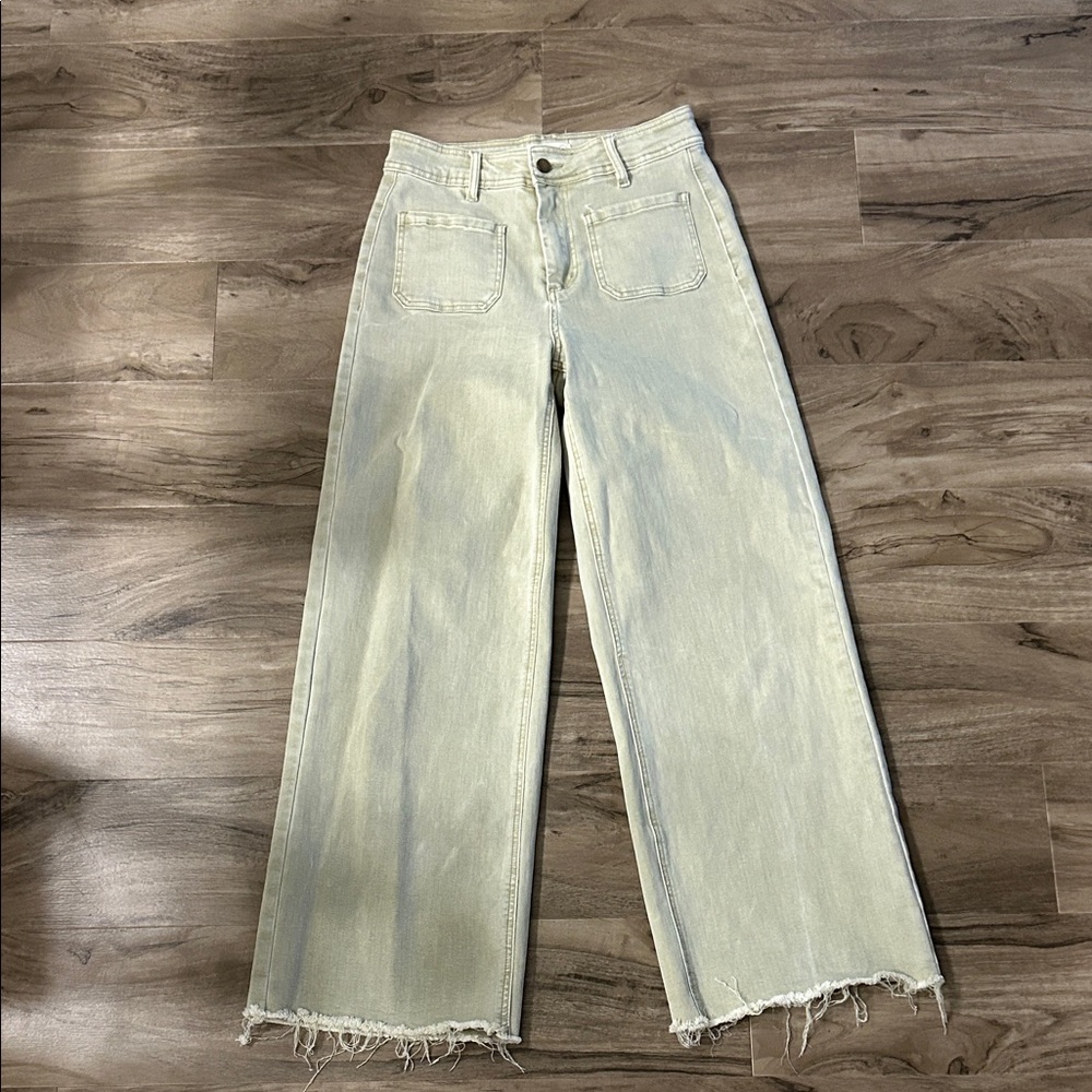 OAT New York Wide Leg High-Rise Women’s Jeans in Pale Green